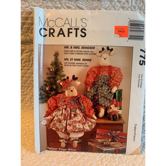 McCall's Mr Mrs Reindeer Doll Sewing Pattern 755 - uncut - Picture 3 of 3